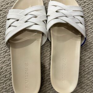 Rothy's Cream Woven Slide Sandals
